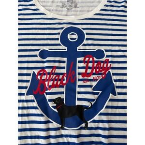 The Black Dog Label Womens Striped Anchor Graphic T-Shirt Blue White Medium